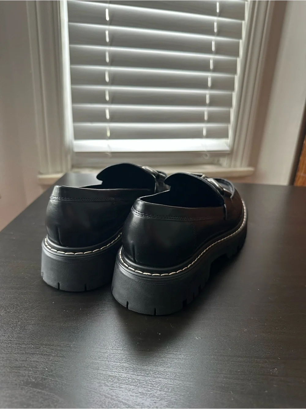 Marc Fisher Black Chunky Loafer with Silver Chain size 7.5